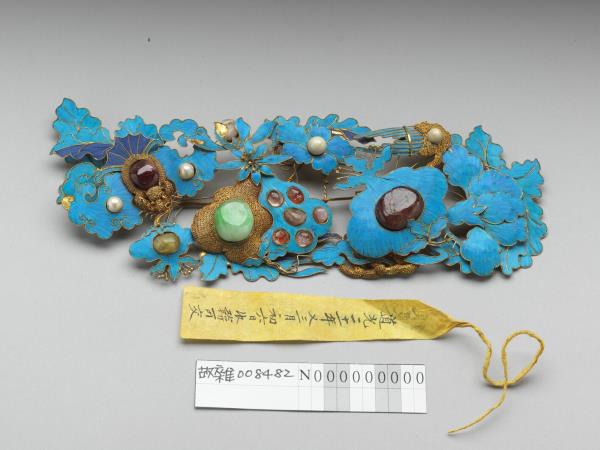 銀鍍金點翠嵌寶福壽簪