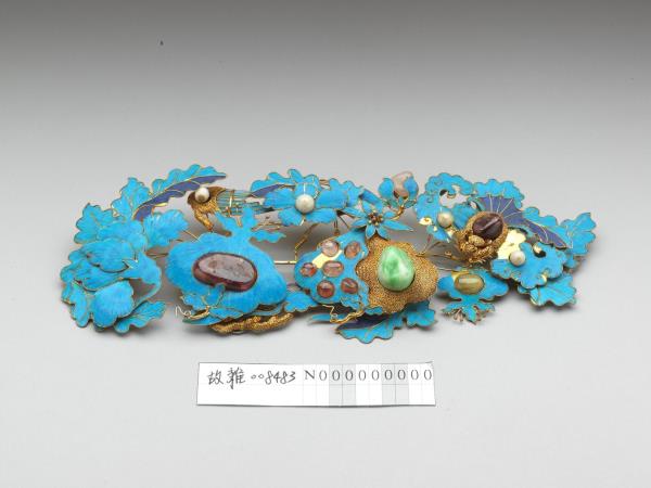 銀鍍金點翠嵌寶福壽簪