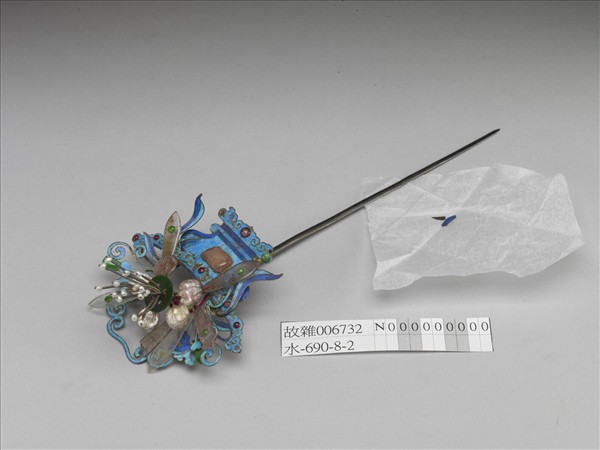 銀鍍金嵌寶石點翠花籃簪