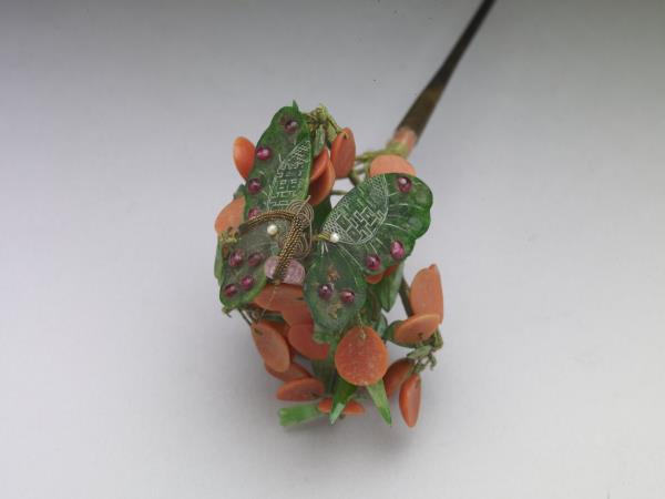 嵌珊瑚寶石珠翠花簪