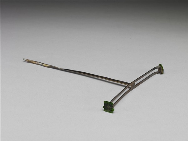 銀鍍金鑲雙囍翠玉簪