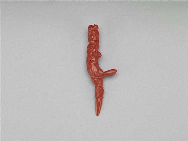 珊瑚花鳥紋簪花