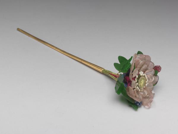 鍍金嵌碧璽寶石珠翠花簪