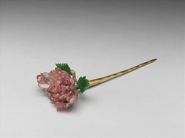 翠玉碧璽花形簪