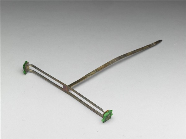 銀鍍金鑲雙囍翠玉簪