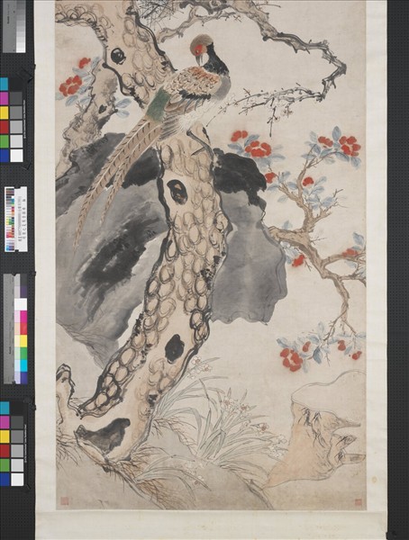 明周之冕寒香錦雉　軸