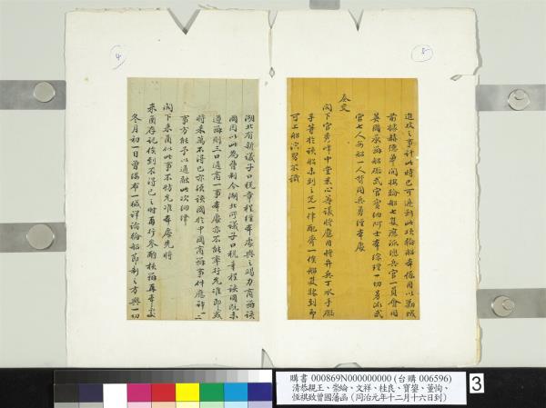 清恭親王崇綸文祥桂良寶鋆董恂恆祺致曾國藩同治元年十二月十六日到函　冊頁