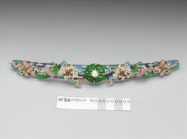 銀鍍金點翠嵌珠寶翠玉福壽萬年鈿花