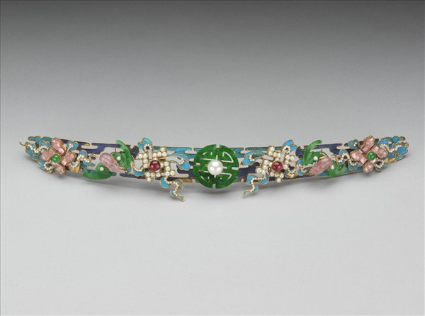 銀鍍金點翠嵌珠寶翠玉福壽萬年鈿花