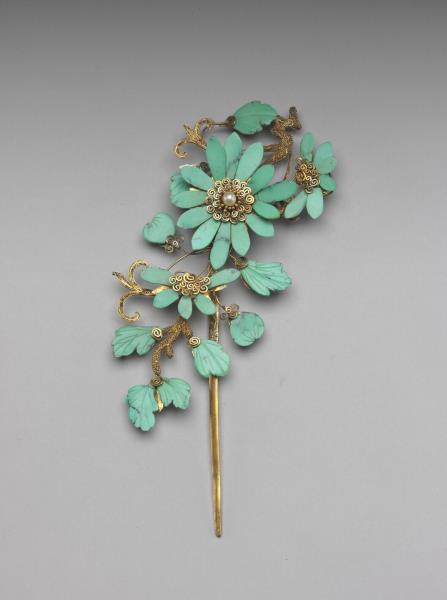 鑲綠松石菊花簪
