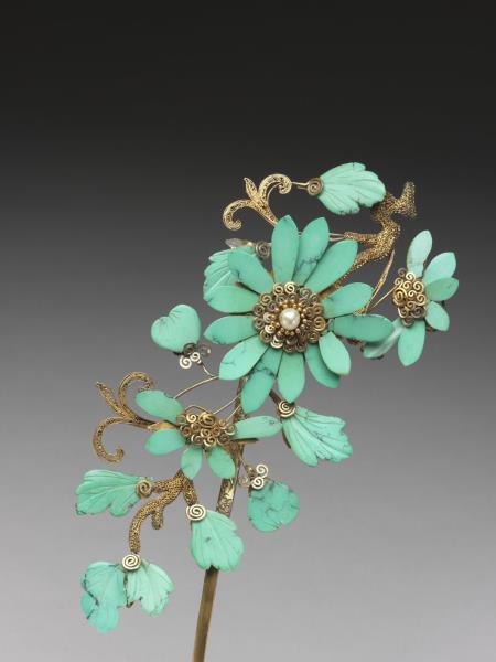 鑲綠松石菊花簪