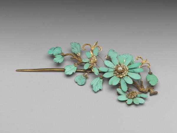 鑲綠松石菊花簪