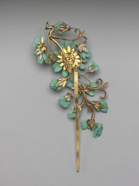 鑲綠松石菊花簪