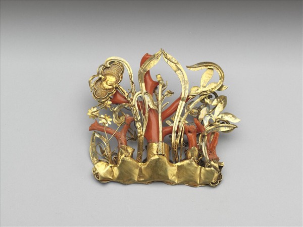 鑲珊瑚蘭花面簪