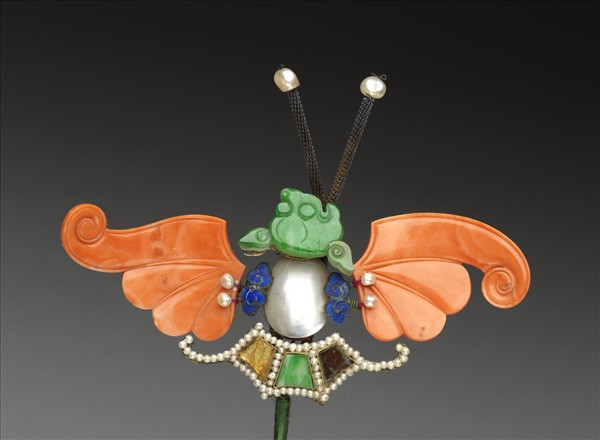 珊瑚翠玉嵌珠蝙蝠簪