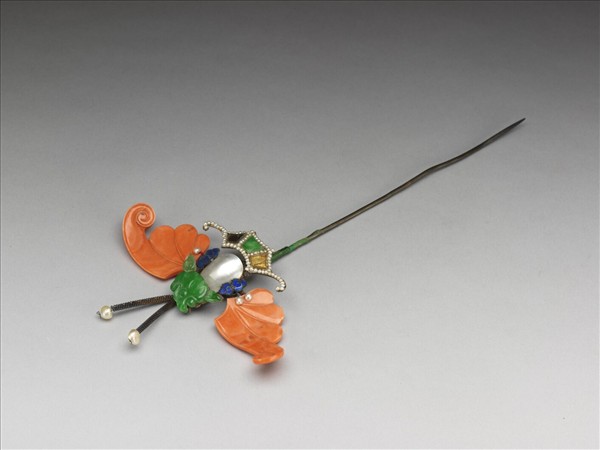 珊瑚翠玉嵌珠蝙蝠簪