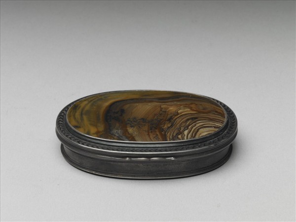 銀嵌木紋石鼻煙盒