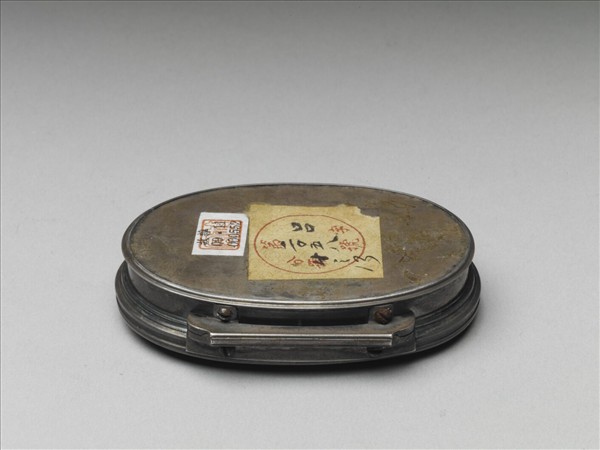 銀嵌木紋石鼻煙盒