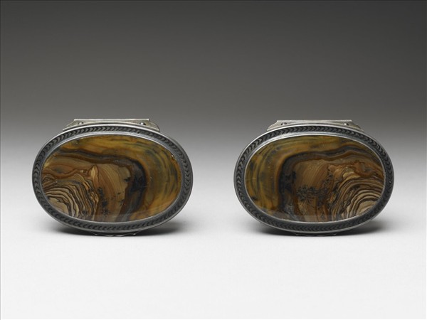 銀嵌木紋石鼻煙盒