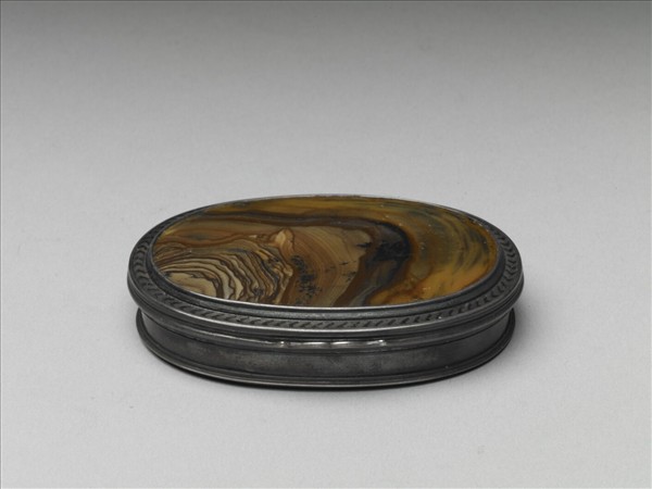銀嵌木紋石鼻煙盒