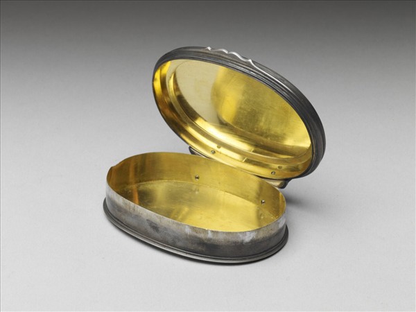 銀嵌木紋石鼻煙盒