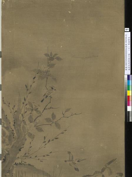 無款花鳥屏風六幅　單片　寒塘鴛鳥