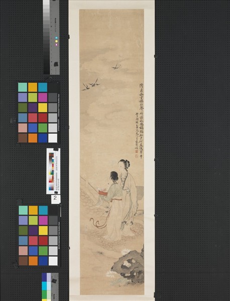 清馮箕仕女四屛　軸　灣月掛樓