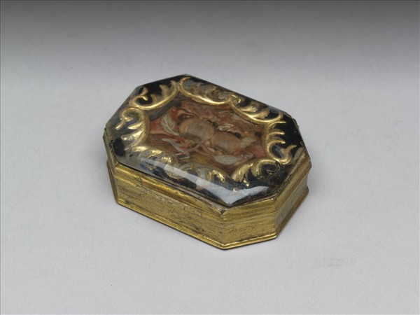 銅嵌玻璃畫柿柿如意鼻煙盒