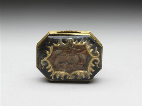 銅嵌玻璃畫柿柿如意鼻煙盒