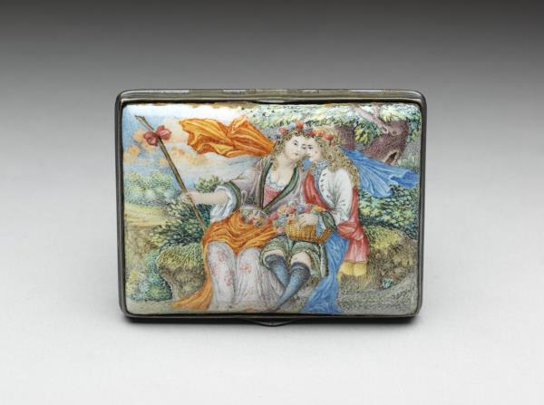 銀嵌銅胎畫琺瑯西洋人物圖鼻煙盒