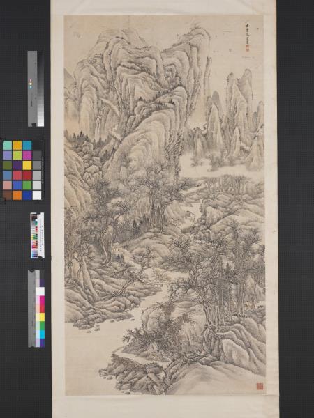 清方薰秋山行旅圖　軸