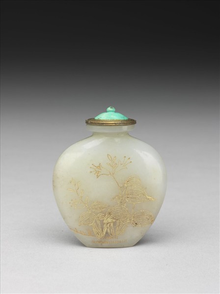 玉填金花卉鼻煙壺