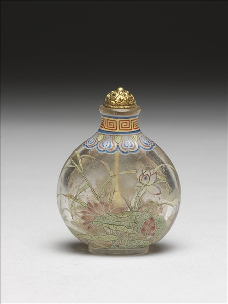 玻璃胎畫琺瑯透明地荷花鼻煙壺