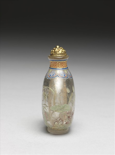 玻璃胎畫琺瑯透明地荷花鼻煙壺