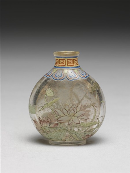 玻璃胎畫琺瑯透明地荷花鼻煙壺