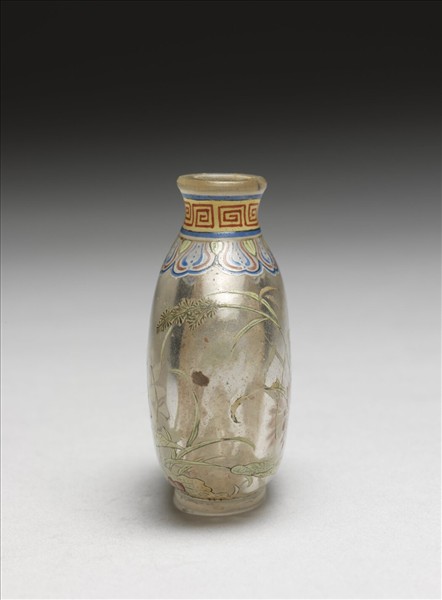 玻璃胎畫琺瑯透明地荷花鼻煙壺