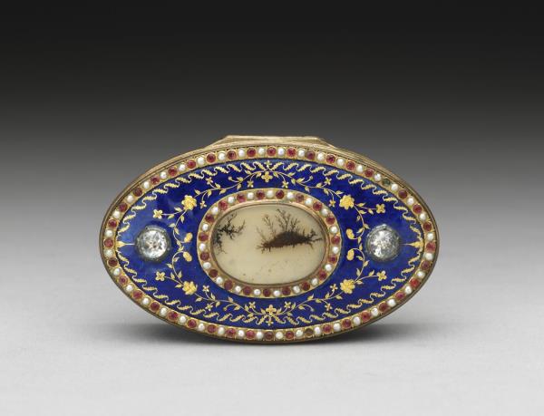 銅胎內填琺瑯嵌瑪瑙珍珠鼻煙盒