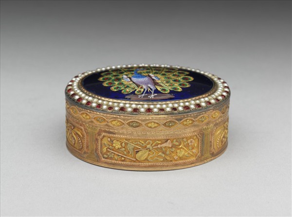 鍍金畫琺瑯孔雀嵌珠寶鼻煙盒