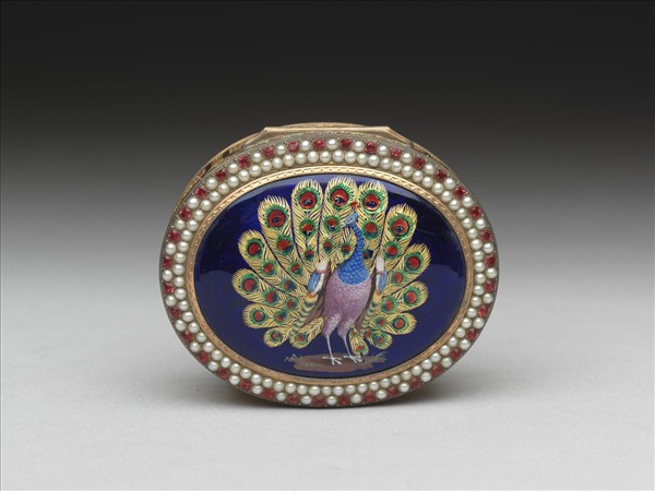 鍍金畫琺瑯孔雀嵌珠寶鼻煙盒