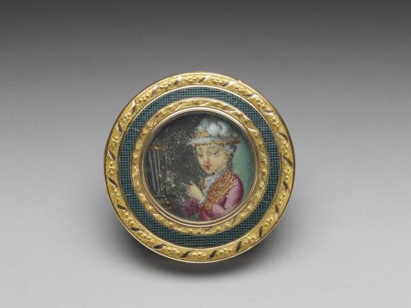 鑲金邊嵌西洋仕女畫漆圓盒