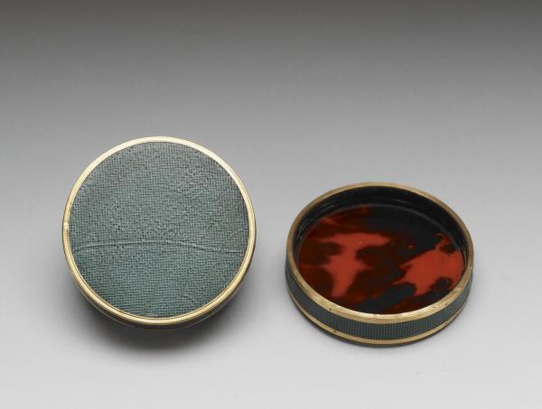 鑲金邊嵌西洋仕女畫漆圓盒