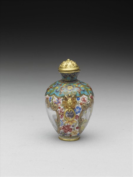 掐絲琺瑯兼畫琺瑯西洋人物圖雙耳鼻煙壺