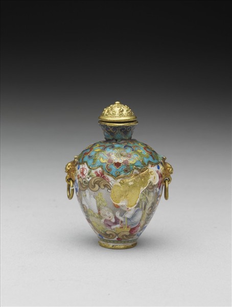 掐絲琺瑯兼畫琺瑯西洋人物圖雙耳鼻煙壺