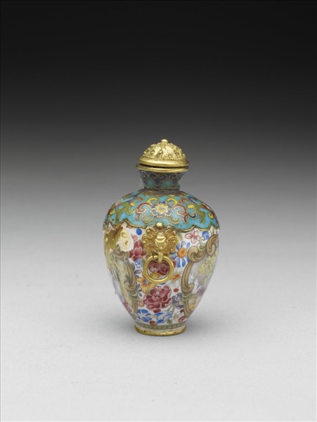 掐絲琺瑯兼畫琺瑯西洋人物圖雙耳鼻煙壺