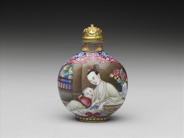 銅胎畫琺瑯課子圖鼻煙壺