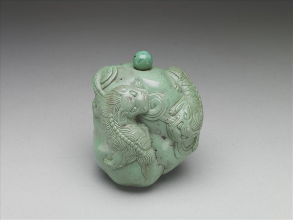 松石雙獅鼻煙壺