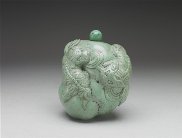 松石雙獅鼻煙壺