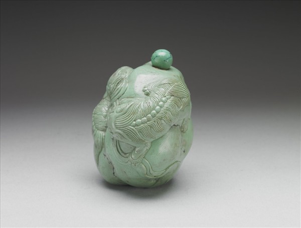 松石雙獅鼻煙壺