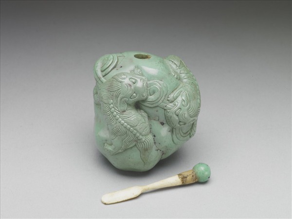 松石雙獅鼻煙壺