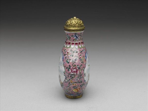 銅胎畫琺瑯花石蜻蜓鼻煙壺